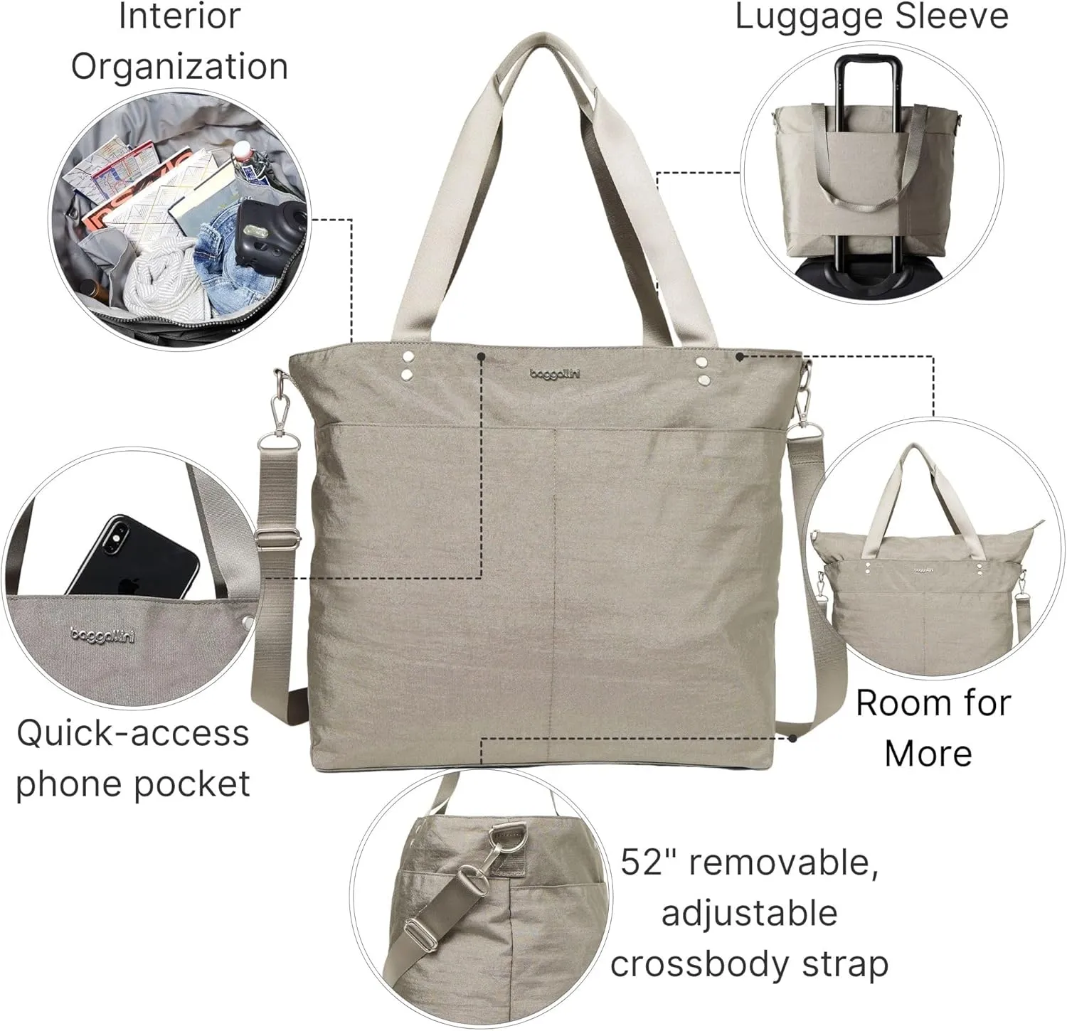 Large Carryall Tote Bag for Women - Lightweight Nylon Zipper Top Weekender Travel Beach Bag Personal Item w/Luggage Sleeve