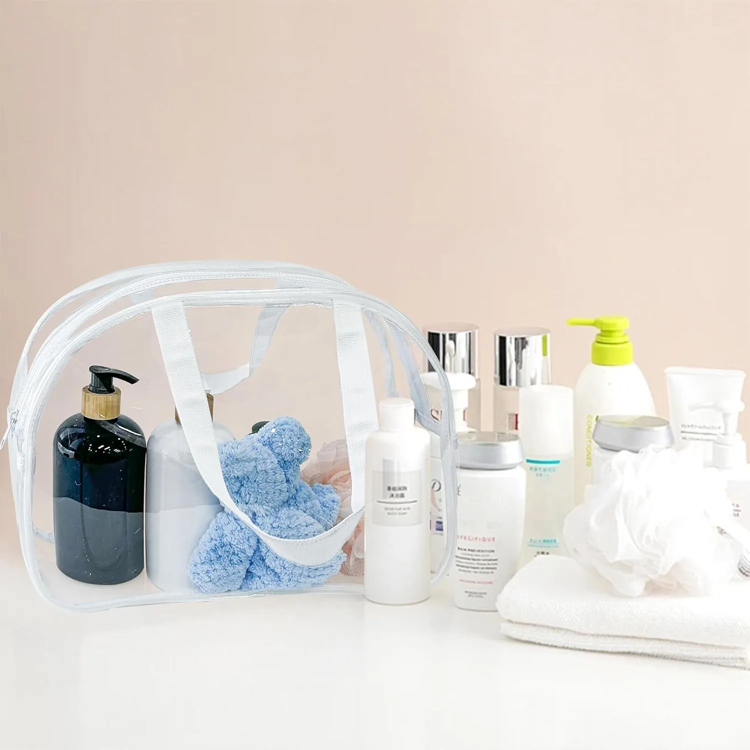 Large Clear Butterfly Cosmetic Bag and Travel Pouch with Handle,Durable PVC Material,Zipper Design-Ideal for Makeup,Travel Essentials (Clear)
