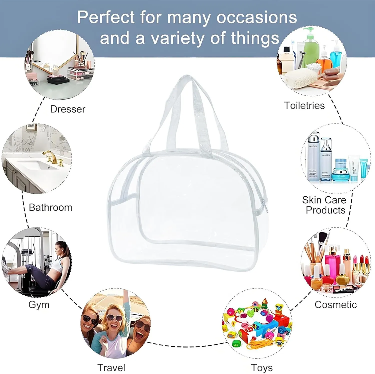 Large Clear Butterfly Cosmetic Bag and Travel Pouch with Handle,Durable PVC Material,Zipper Design-Ideal for Makeup,Travel Essentials (Clear)