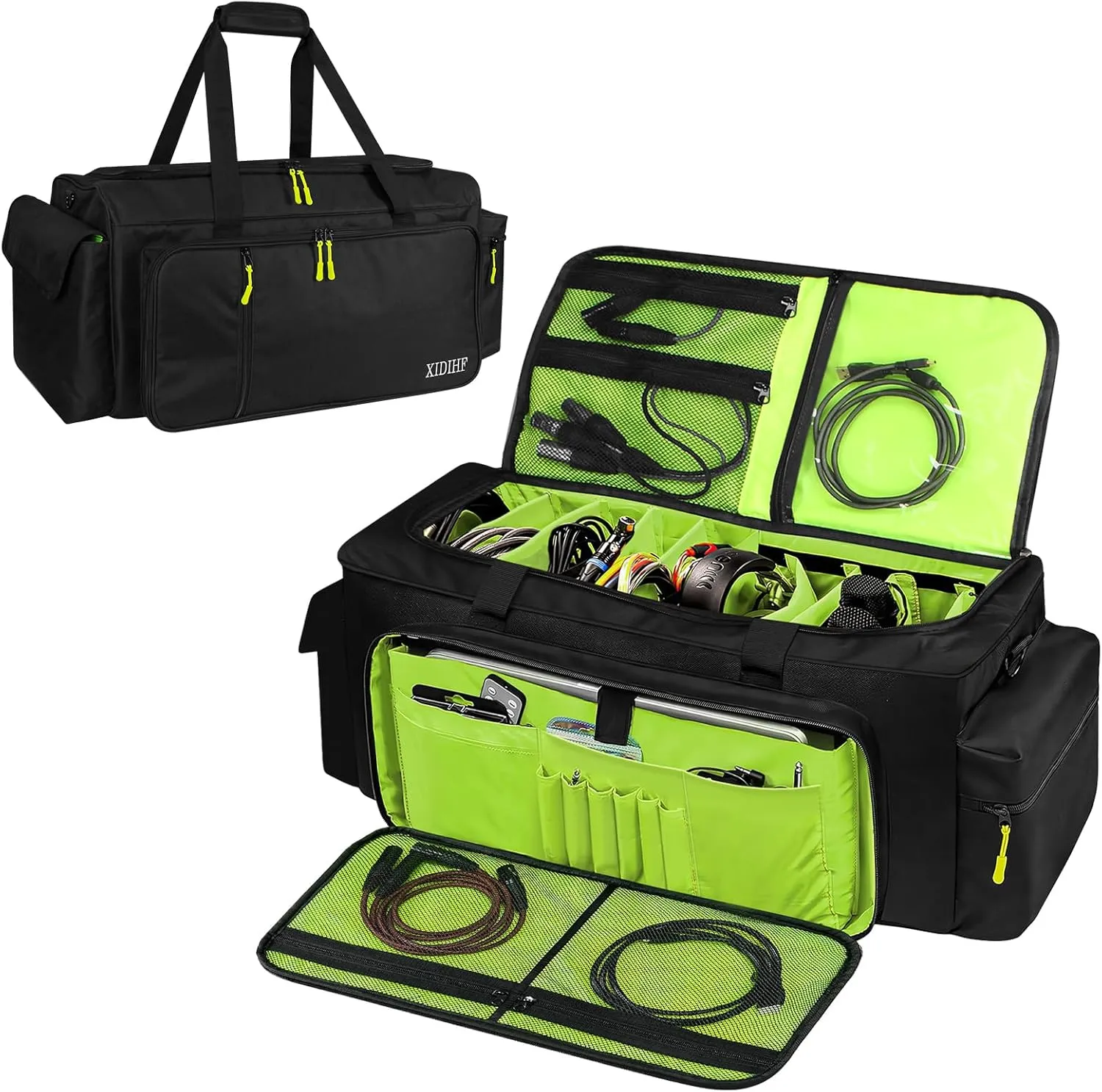 Large DJ Cable Gig Bag with Adjustable Dividers - 22.5" x 10.2" x 11.8" Travel Bag for Cables, Cords, DJ Gear, & Musicians Accessories - Detachable Padded Bottom for Professional Equipment