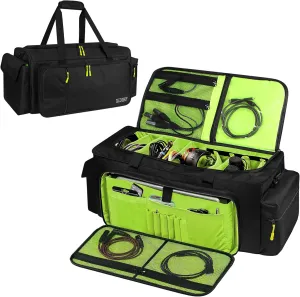 Large DJ Cable Gig Bag with Adjustable Dividers - 22.5" x 10.2" x 11.8" Travel Bag for Cables, Cords, DJ Gear, & Musicians Accessories - Detachable Padded Bottom for Professional Equipment