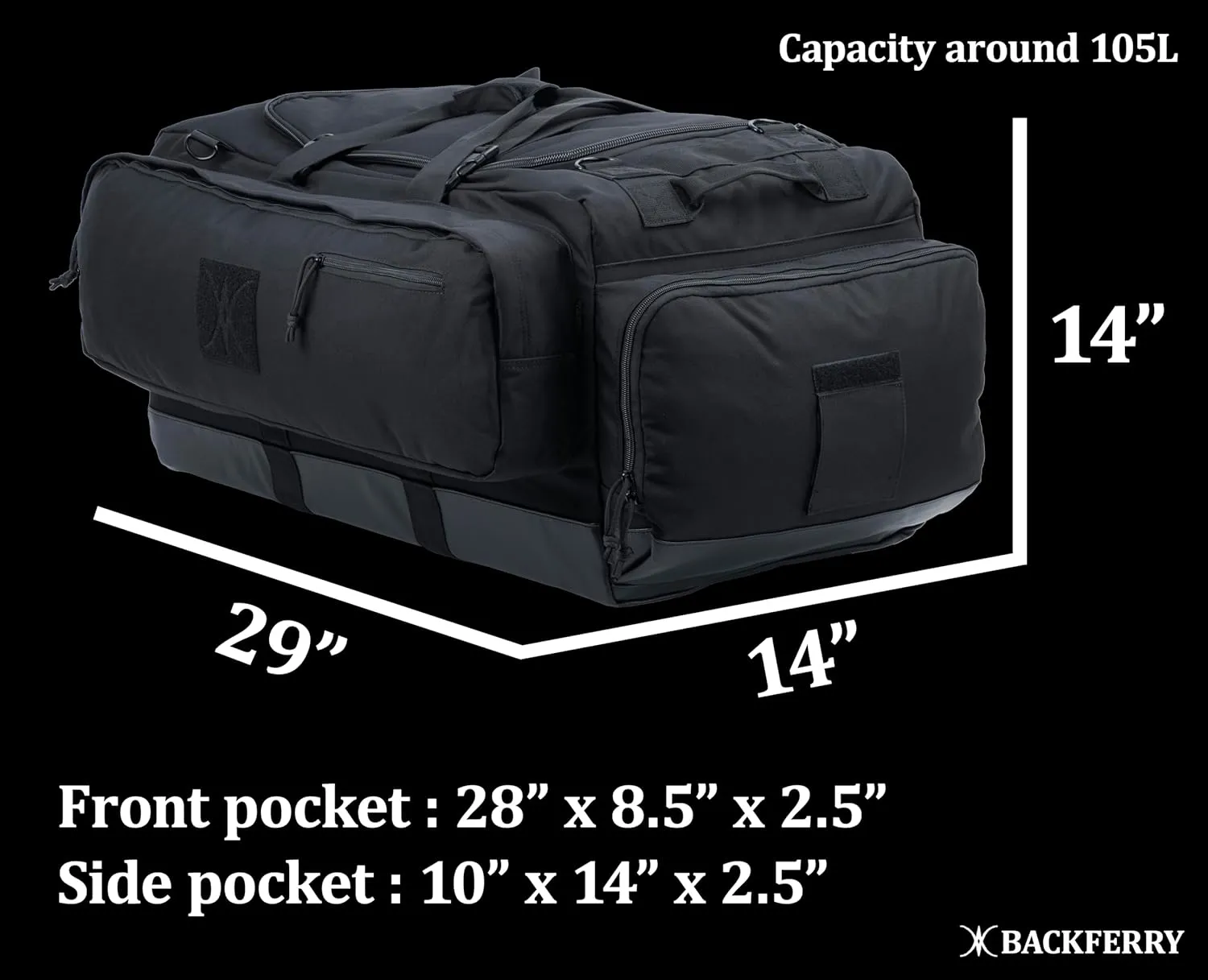 Large Duffle Bag Duffel Pack with Backpack Shoulder Straps and Shoes Compartment 105L for Sports Travel Hunting Camping.