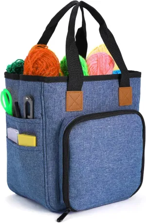 Large Knitting Bag Yarn Storage Organizer, Portable Crochet Tote Bag with Customized Front Compartment for Knitting Accessories, Tote Organizer for Hooks, Crocheting Kit, Knitting Needles, Yarn Balls