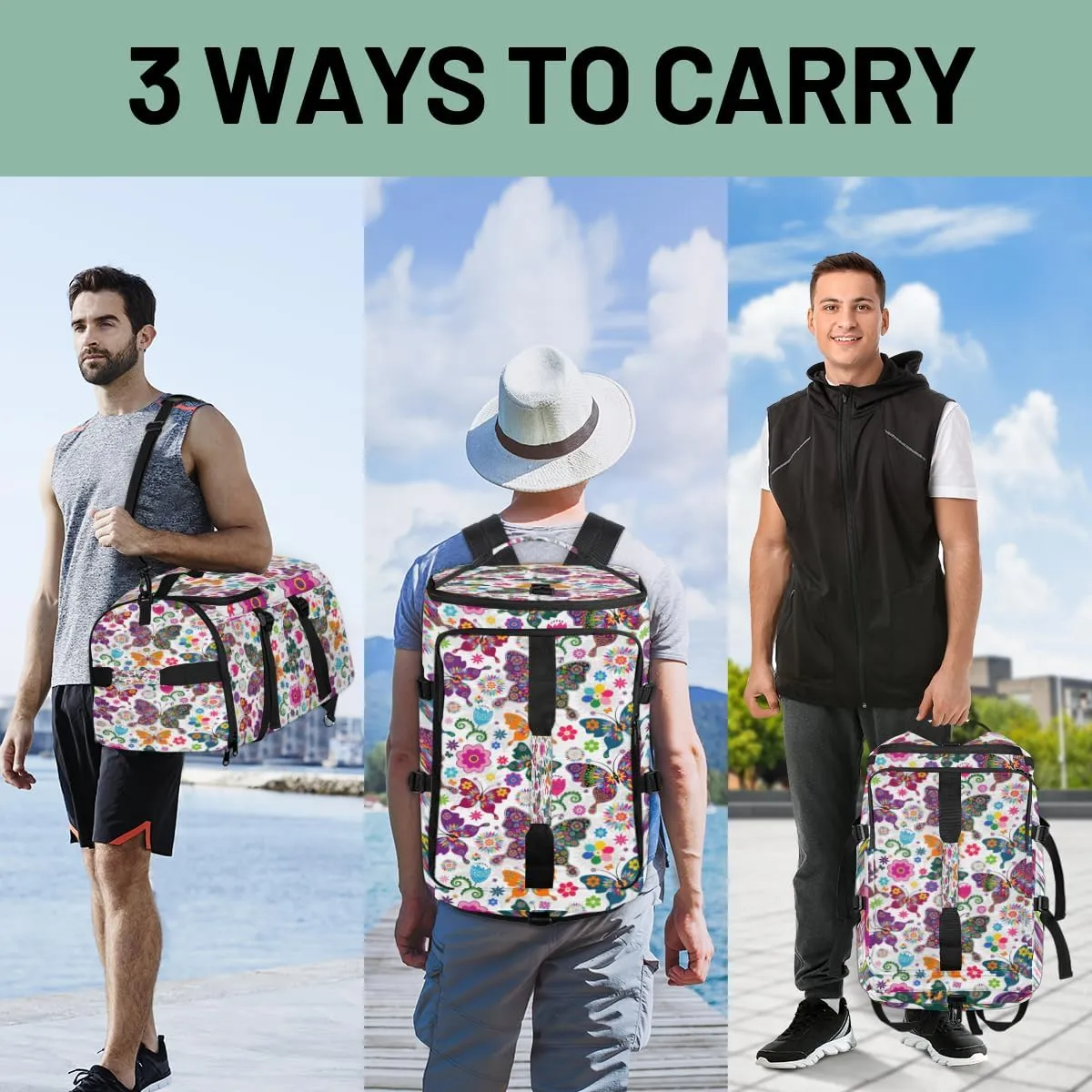 Large Sports Gym Bag With Shoe & Laptop Compartment 47L Waterproof Travel Duffel Bags for Men Women Art Animal Butterfly Luggage Backpack Duffle Bag