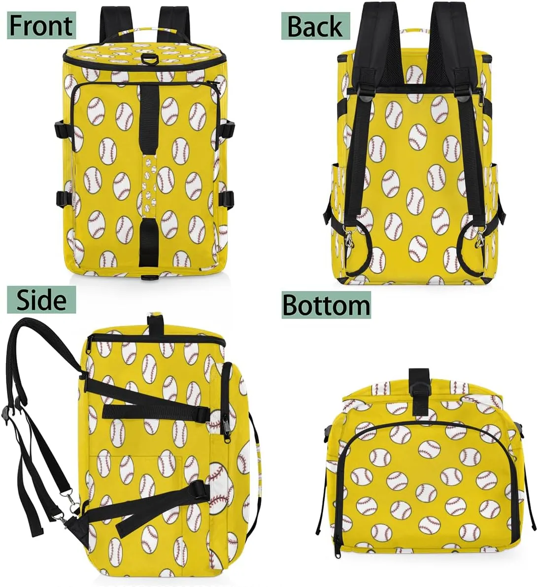 Large Sports Gym Bag With Shoe & Laptop Compartment 47L Waterproof Travel Duffel Bags for Men Women Baseball Doodle Pattern Luggage Backpack Duffle Bag
