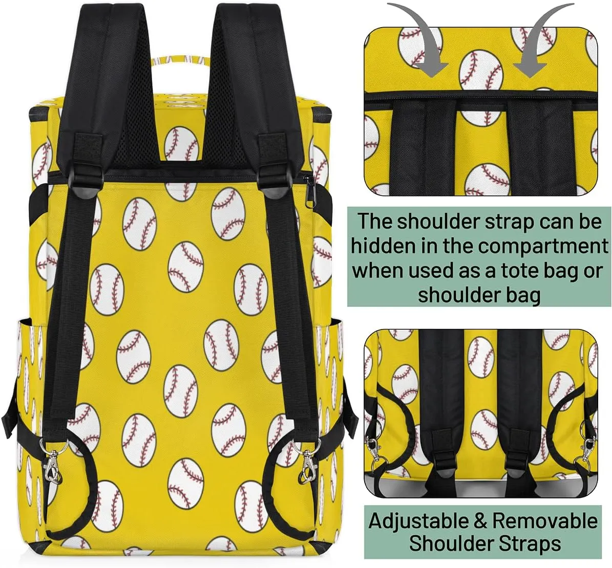Large Sports Gym Bag With Shoe & Laptop Compartment 47L Waterproof Travel Duffel Bags for Men Women Baseball Doodle Pattern Luggage Backpack Duffle Bag
