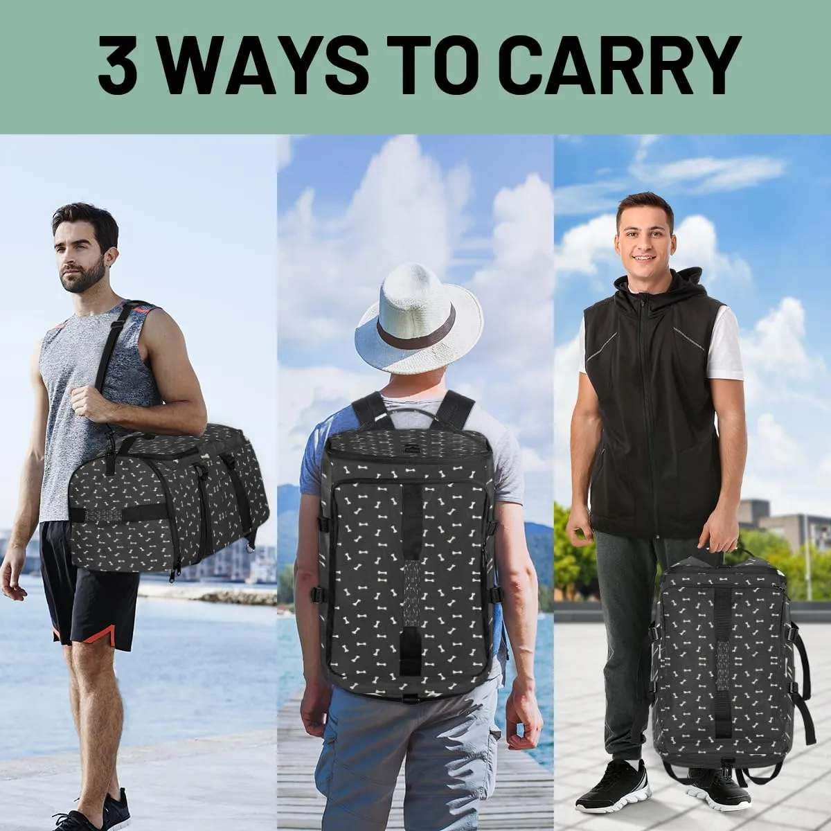 Large Sports Gym Bag With Shoe & Laptop Compartment 47L Waterproof Travel Duffel Bags for Men Women Bone Luggage Backpack Duffle Bag
