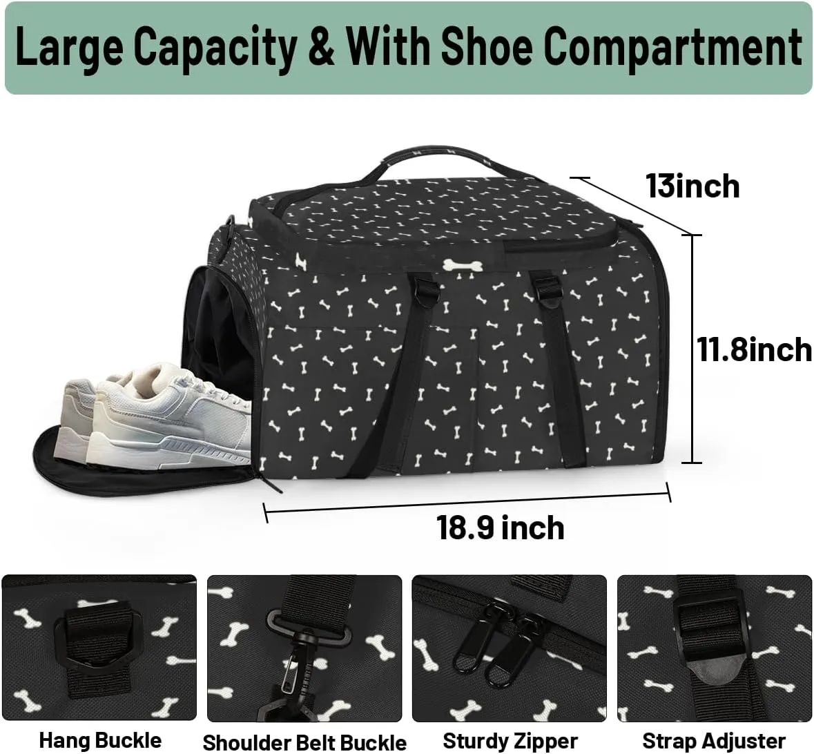 Large Sports Gym Bag With Shoe & Laptop Compartment 47L Waterproof Travel Duffel Bags for Men Women Bone Luggage Backpack Duffle Bag