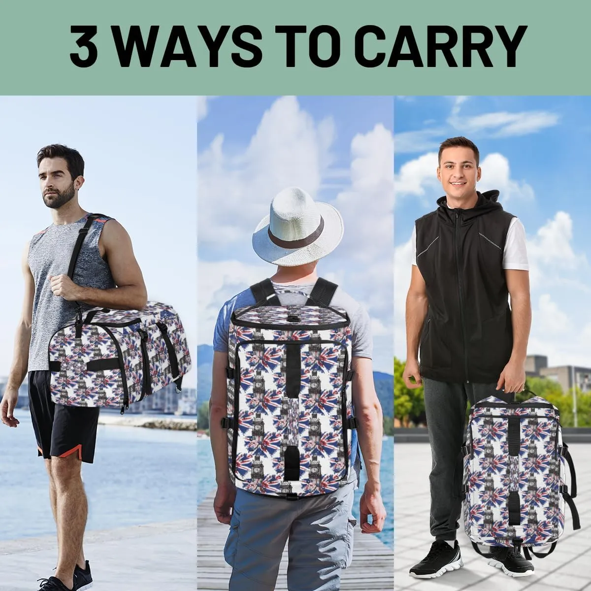 Large Sports Gym Bag With Shoe & Laptop Compartment 47L Waterproof Travel Duffel Bags for Men Women British Flag Luggage Backpack Duffle Bag