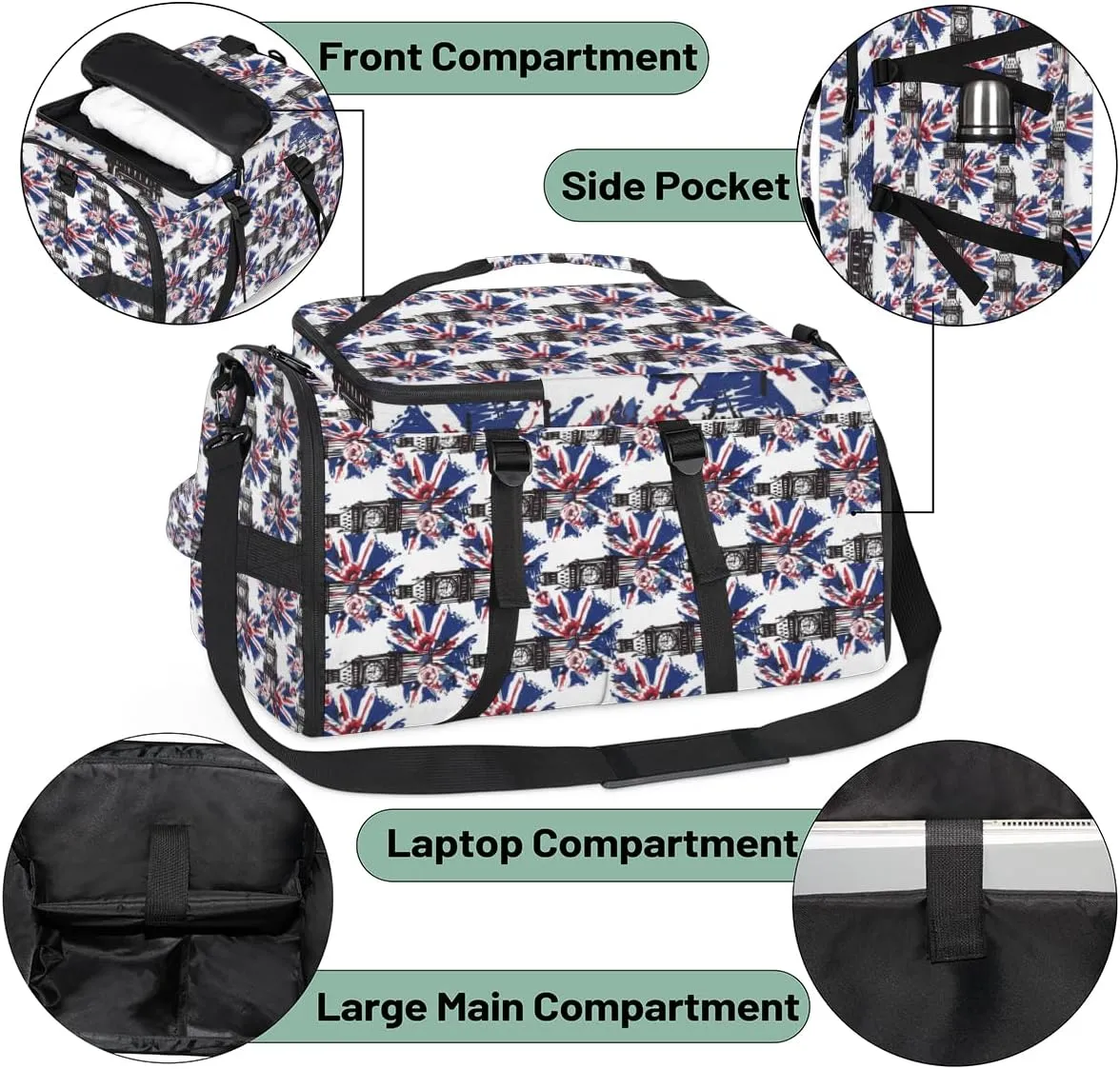 Large Sports Gym Bag With Shoe & Laptop Compartment 47L Waterproof Travel Duffel Bags for Men Women British Flag Luggage Backpack Duffle Bag