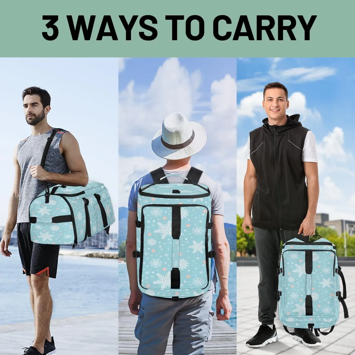 Large Sports Gym Bag With Shoe & Laptop Compartment 47L Waterproof Travel Duffel Bags for Men Women Cartoon Snowflake Star Luggage Backpack Duffle Bag