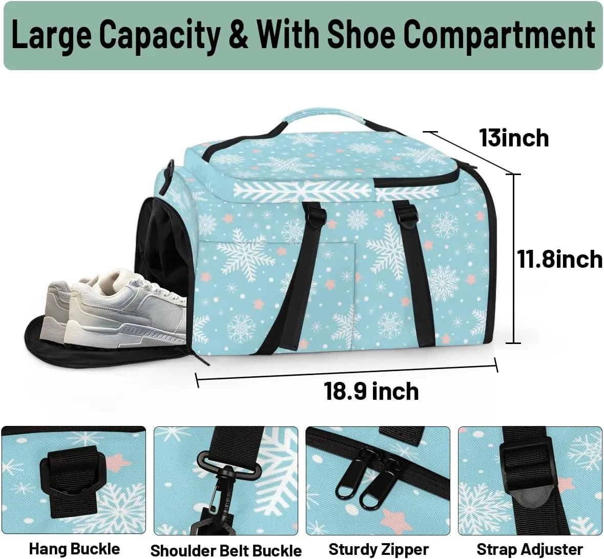 Large Sports Gym Bag With Shoe & Laptop Compartment 47L Waterproof Travel Duffel Bags for Men Women Cartoon Snowflake Star Luggage Backpack Duffle Bag