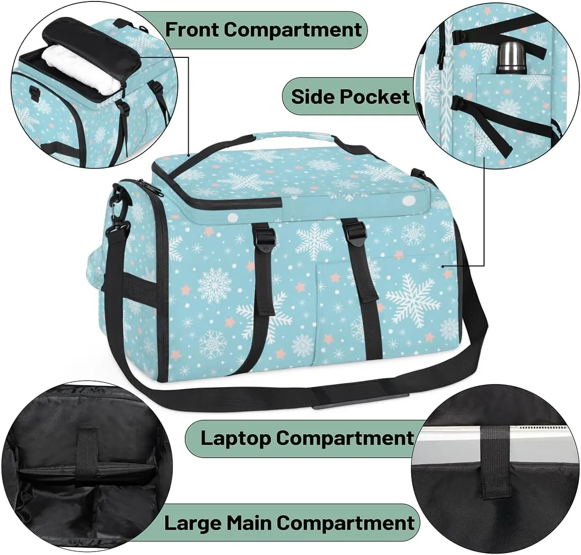 Large Sports Gym Bag With Shoe & Laptop Compartment 47L Waterproof Travel Duffel Bags for Men Women Cartoon Snowflake Star Luggage Backpack Duffle Bag