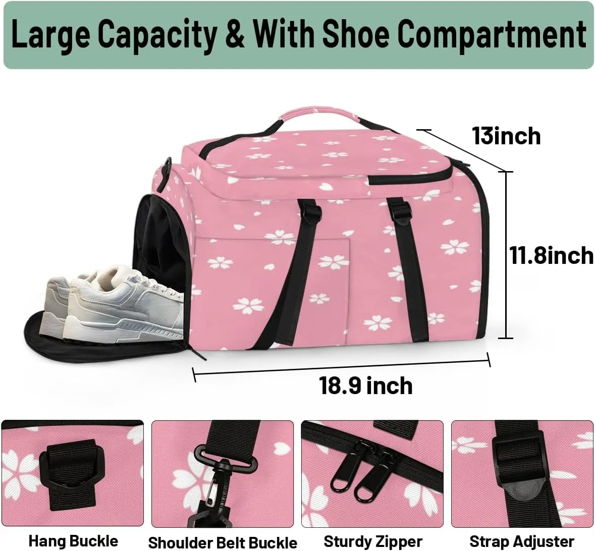 Large Sports Gym Bag With Shoe & Laptop Compartment 47L Waterproof Travel Duffel Bags for Men Women Cherry Bloosom Petal Luggage Backpack Duffle Bag