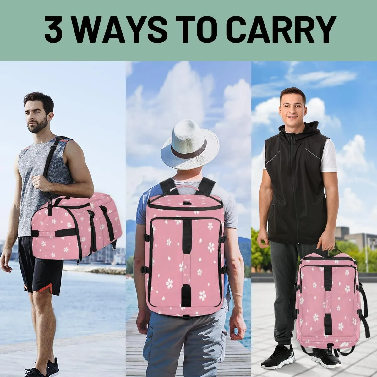 Large Sports Gym Bag With Shoe & Laptop Compartment 47L Waterproof Travel Duffel Bags for Men Women Cherry Bloosom Petal Luggage Backpack Duffle Bag
