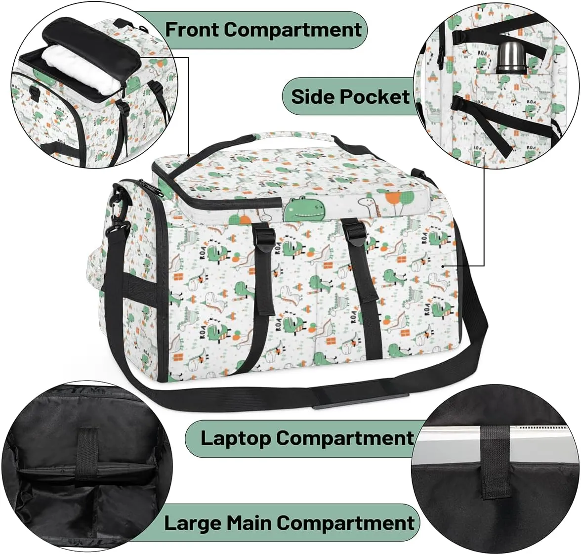 Large Sports Gym Bag With Shoe & Laptop Compartment 47L Waterproof Travel Duffel Bags for Men Women Cute Dinosaur Design Luggage Backpack Duffle Bag
