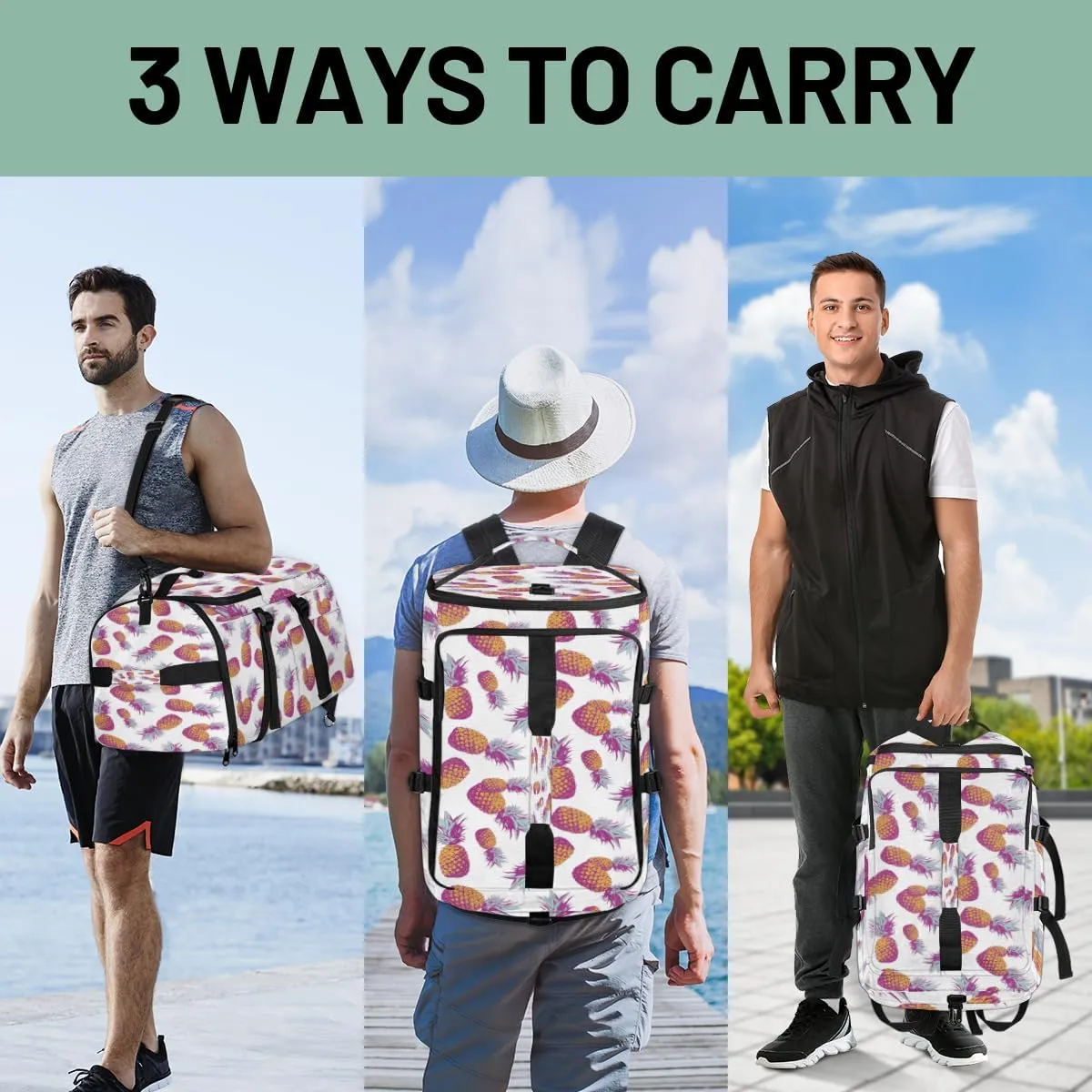 Large Sports Gym Bag With Shoe & Laptop Compartment 47L Waterproof Travel Duffel Bags for Men Women Pineapple Fruit Luggage Backpack Duffle Bag