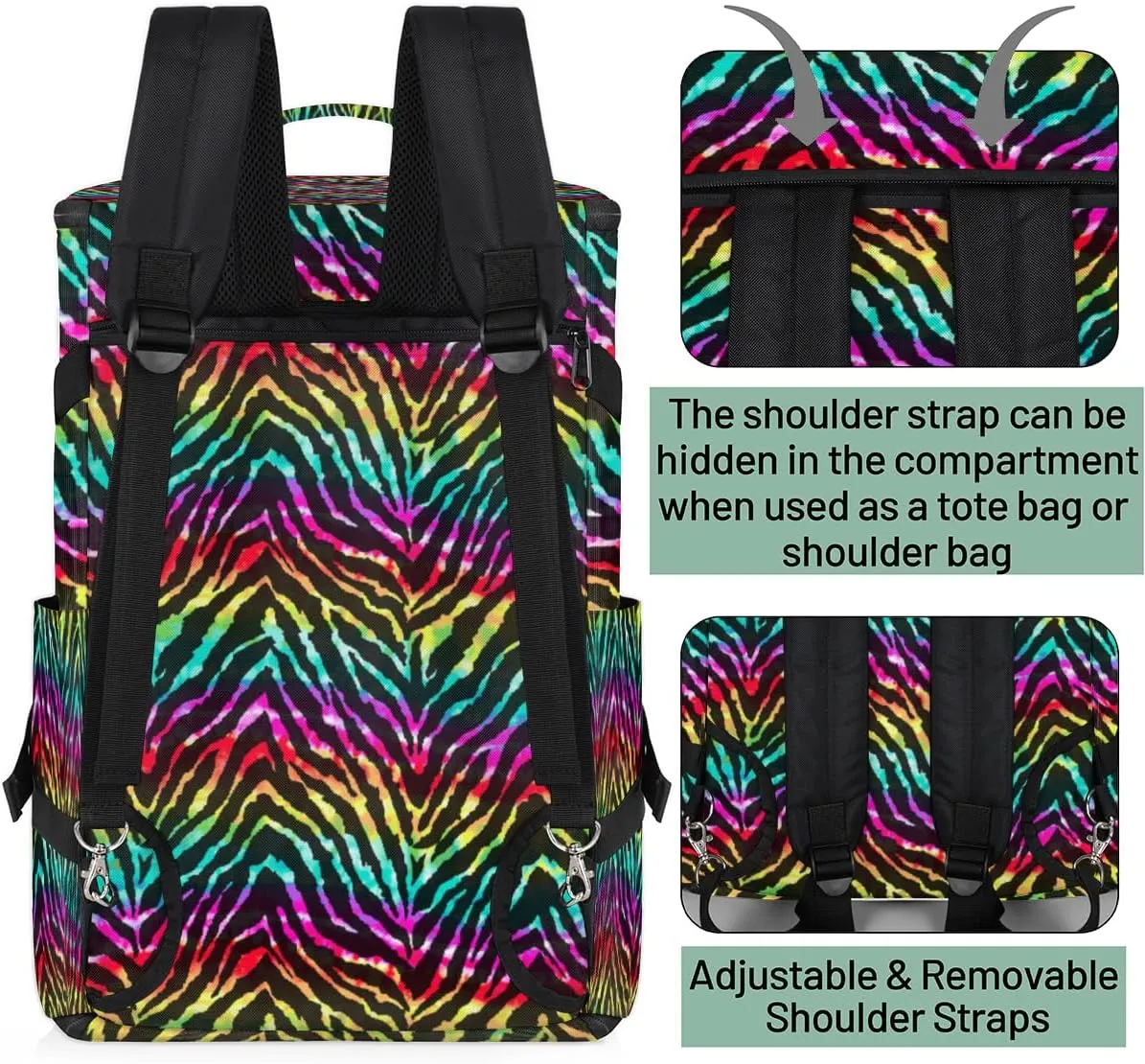 Large Sports Gym Bag With Shoe & Laptop Compartment 47L Waterproof Travel Duffel Bags for Men Women Rainbow Zebra Print Luggage Backpack Duffle Bag