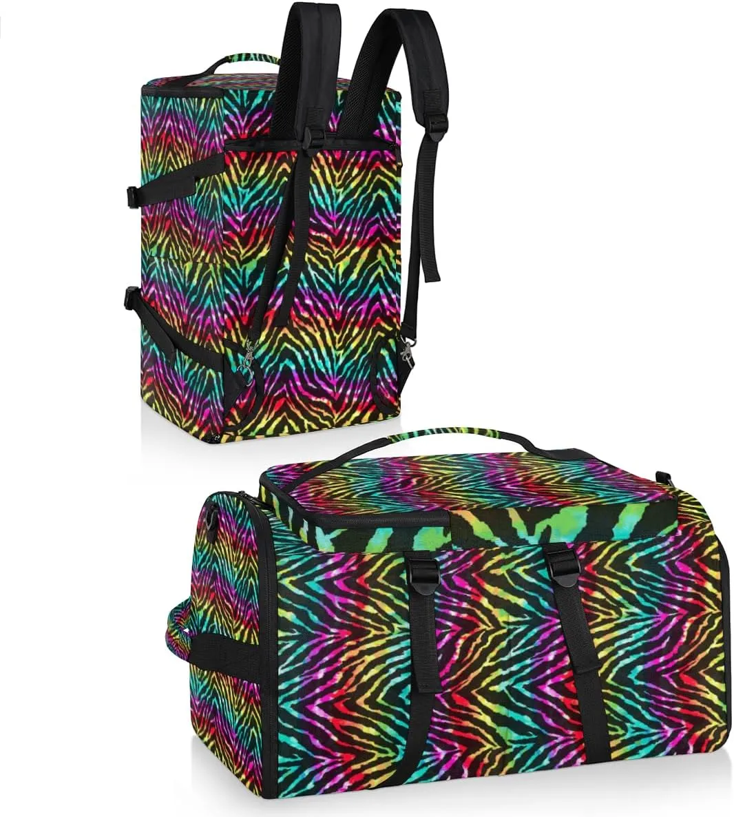 Large Sports Gym Bag With Shoe & Laptop Compartment 47L Waterproof Travel Duffel Bags for Men Women Rainbow Zebra Print Luggage Backpack Duffle Bag