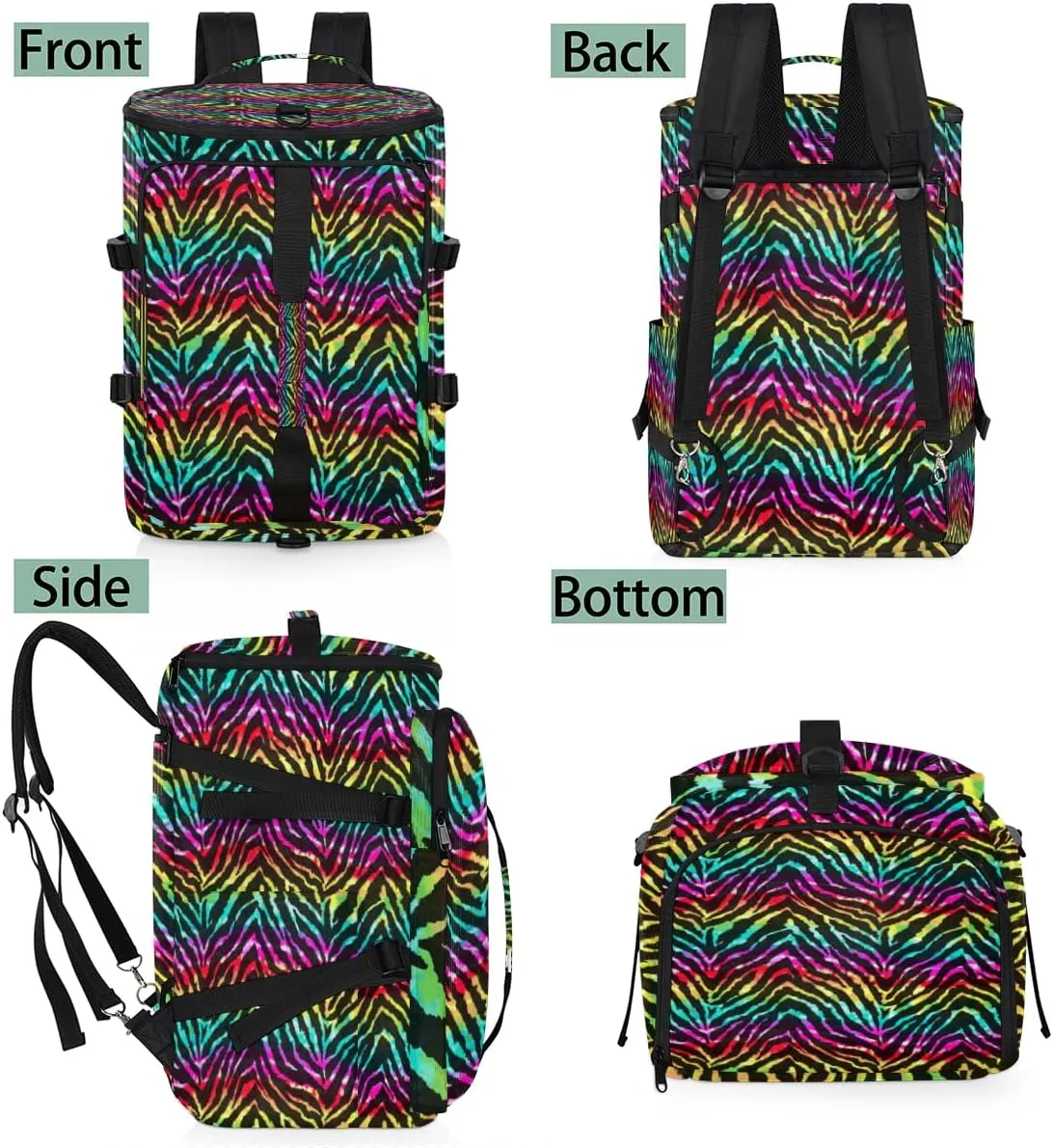 Large Sports Gym Bag With Shoe & Laptop Compartment 47L Waterproof Travel Duffel Bags for Men Women Rainbow Zebra Print Luggage Backpack Duffle Bag