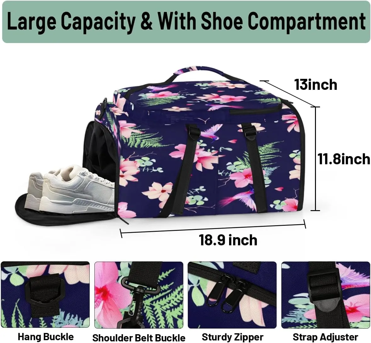 Large Sports Gym Bag With Shoe & Laptop Compartment 47L Waterproof Travel Duffel Bags for Men Women Sweet Flowers Luggage Backpack Duffle Bag
