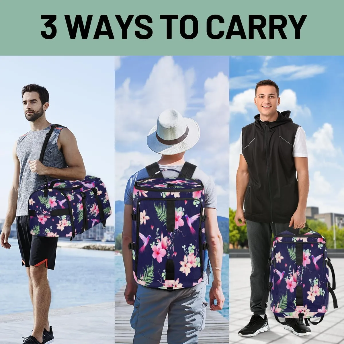Large Sports Gym Bag With Shoe & Laptop Compartment 47L Waterproof Travel Duffel Bags for Men Women Sweet Flowers Luggage Backpack Duffle Bag