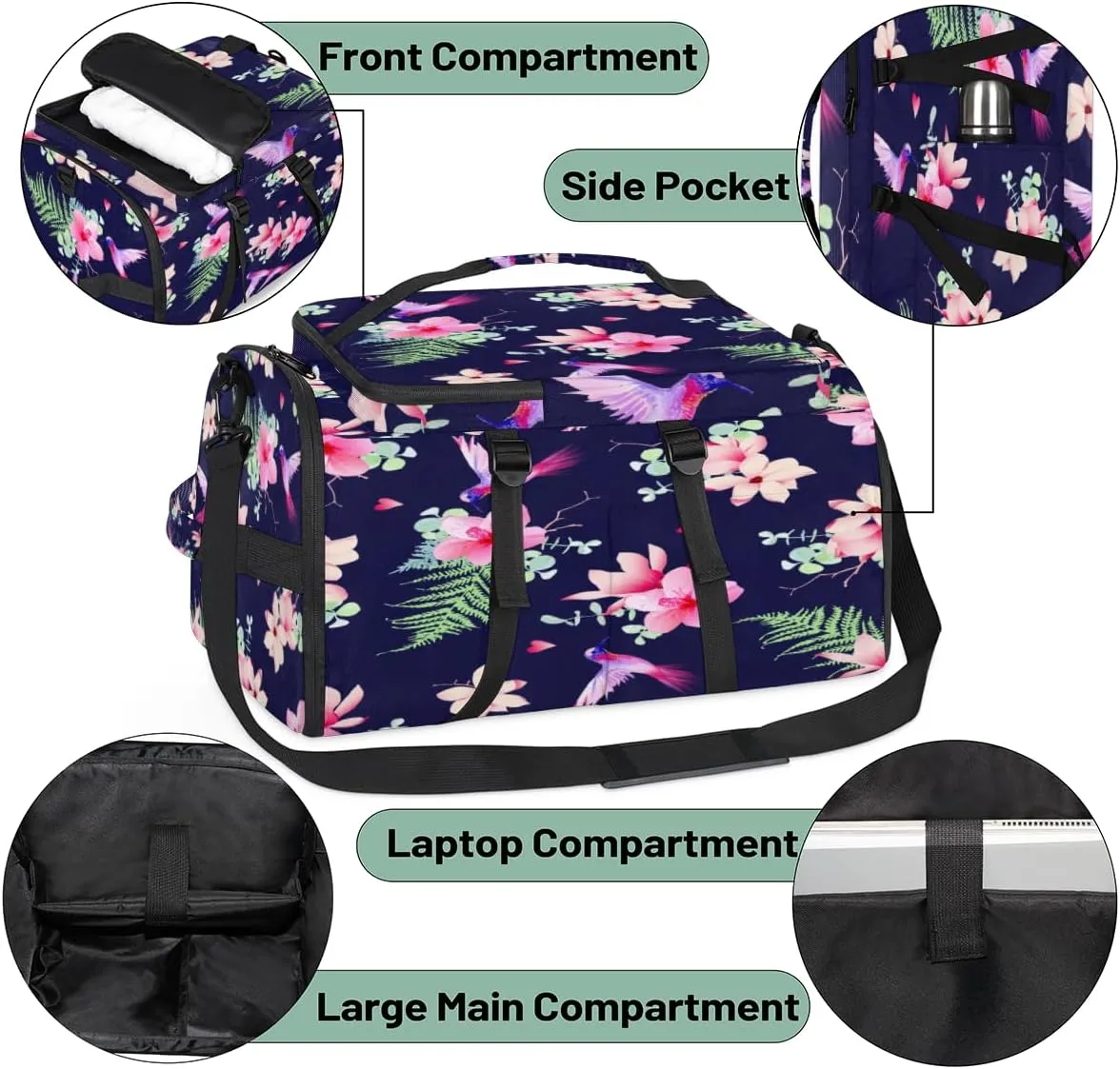Large Sports Gym Bag With Shoe & Laptop Compartment 47L Waterproof Travel Duffel Bags for Men Women Sweet Flowers Luggage Backpack Duffle Bag
