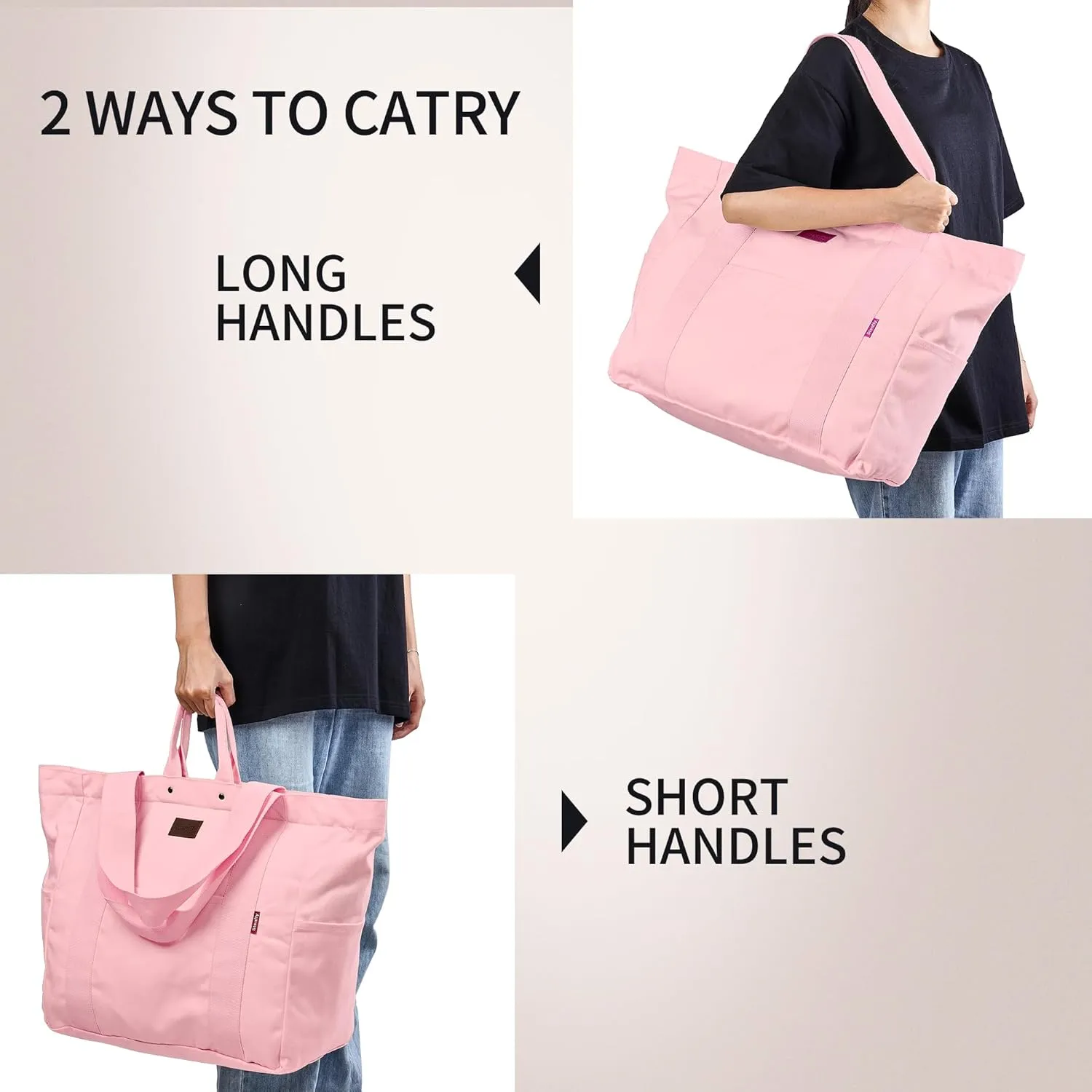 Large Tote Bag, Everything Bag, Heavy Duty Canvas, Full-Size Zipper, Reusable, Suitable for DIY, Natural Cotton.