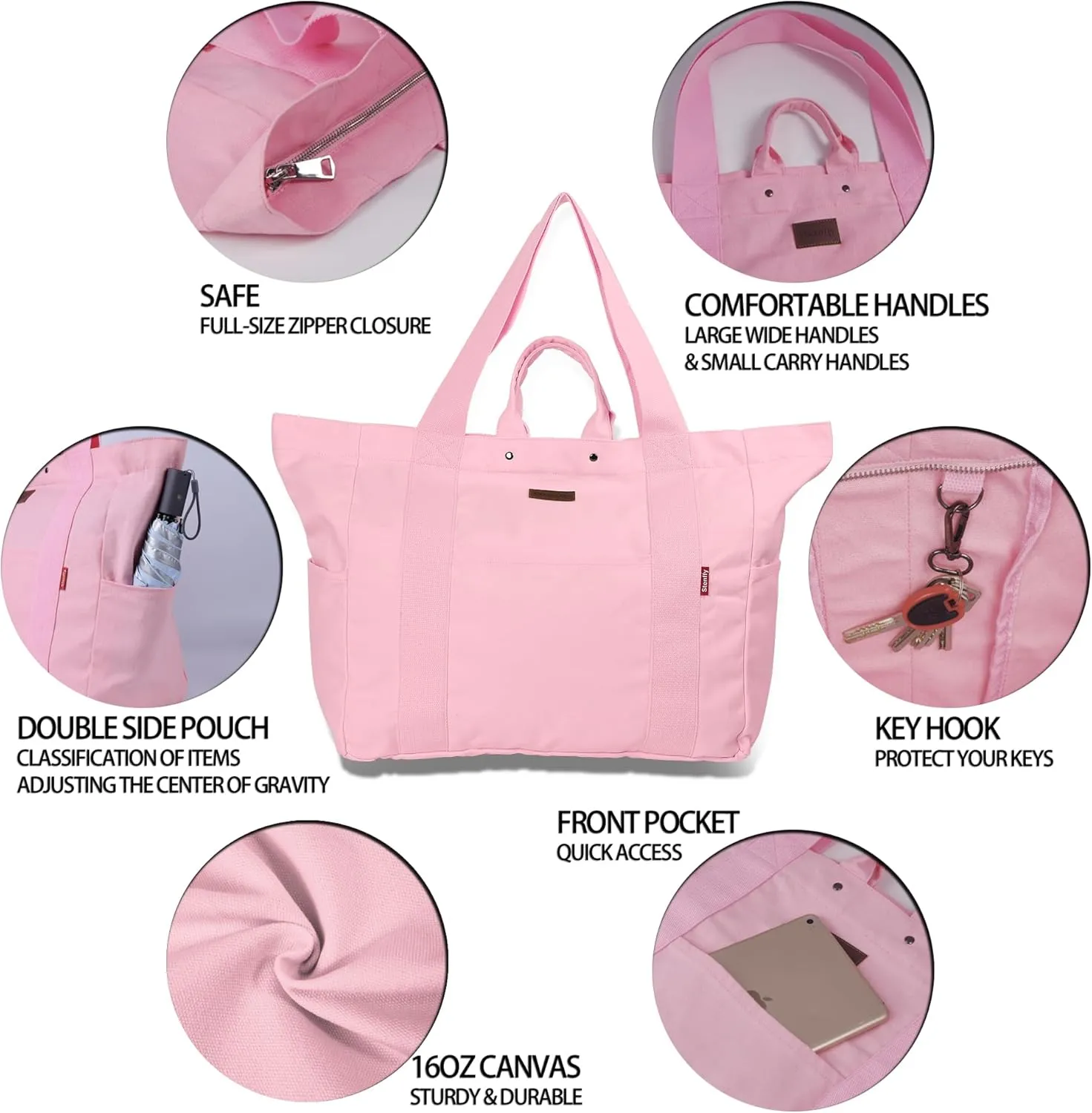 Large Tote Bag, Everything Bag, Heavy Duty Canvas, Full-Size Zipper, Reusable, Suitable for DIY, Natural Cotton.