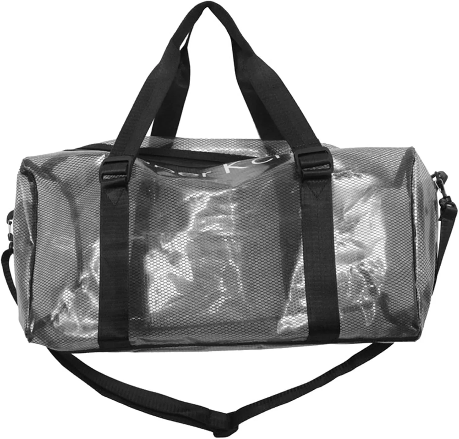 Large Transparent Bag See Through Tote Bag Shoulder Strap Beach Bag Transparent Work Bag Waterproof Travel Bag (Black)