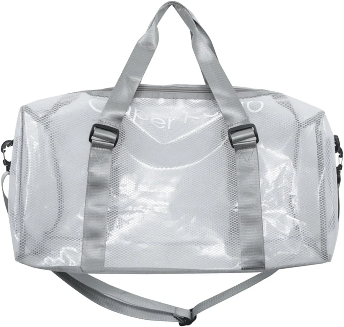 Large Transparent Bag See Through Tote Bag Shoulder Strap Beach Bag Transparent Work Bag Waterproof Travel Bag (Gray)