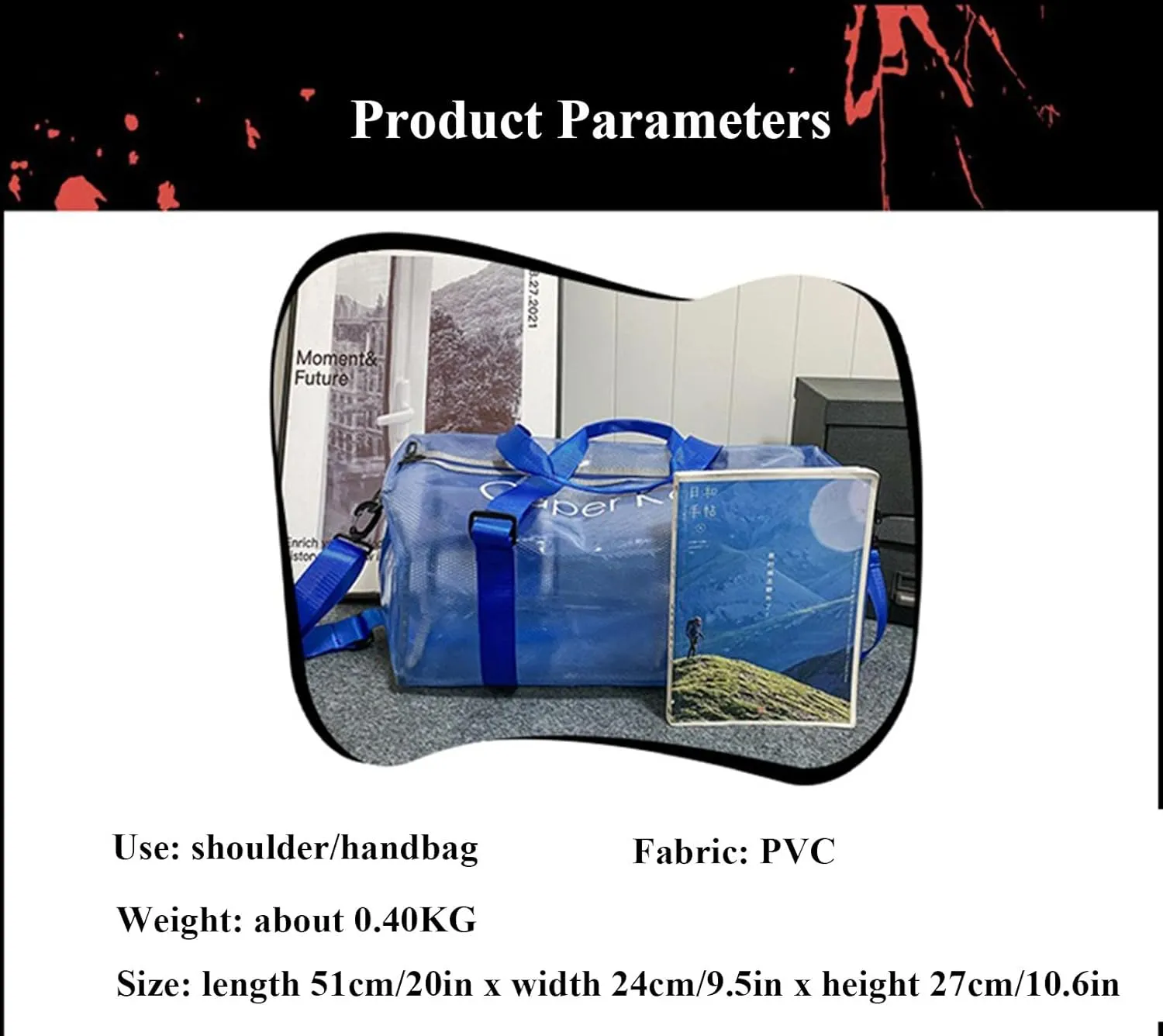 Large Transparent Bag See Through Tote Bag Shoulder Strap Beach Bag Transparent Work Bag Waterproof Travel Bag (Gray)