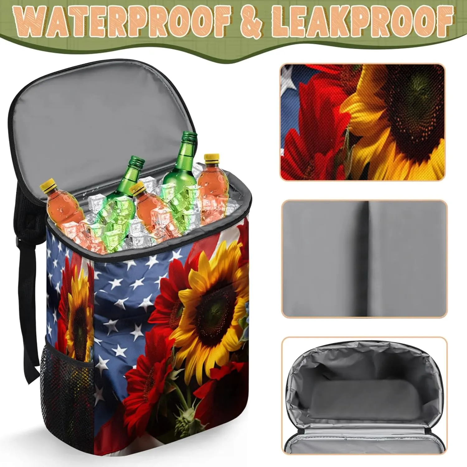 Large Waterproof Insulated Cooler Backpack, Leak Proof Cooler Backpack for Camping, Picnic Travel Outdoor