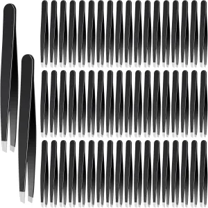Lasnten 64 Pieces Eyebrow Tweezers for Women Men Slanted Precision Stainless Steel Tweezers Facial Hair Removal Ingrown Hair Eyelash Extension Plucking Blackhead(Black)