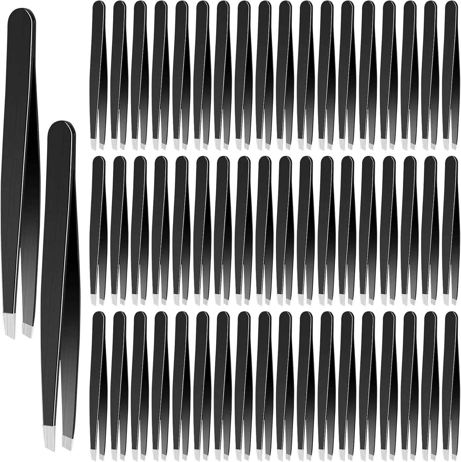 Lasnten 64 Pieces Eyebrow Tweezers for Women Men Slanted Precision Stainless Steel Tweezers Facial Hair Removal Ingrown Hair Eyelash Extension Plucking Blackhead(Black)