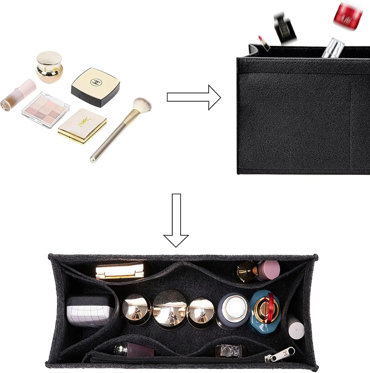 Lckaey bag insert organizer for marc jacobs handbags large tote bag insert Y065black-L
