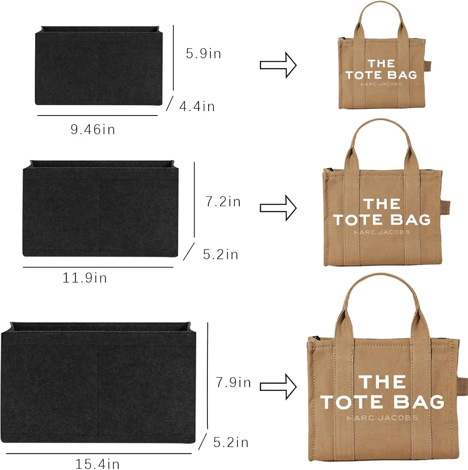 Lckaey bag insert organizer for marc jacobs handbags large tote bag insert Y065black-L