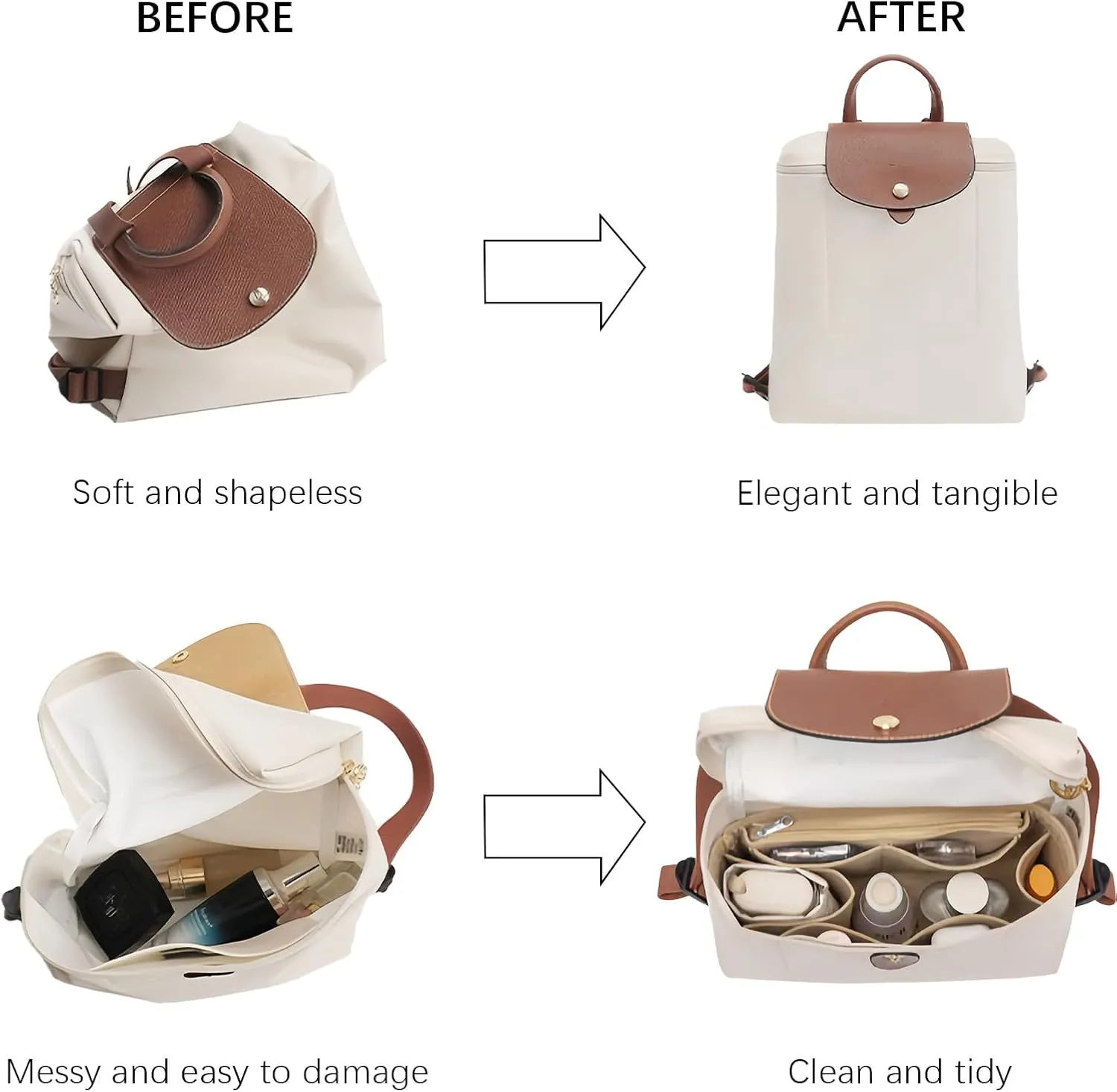 Lckaey Bag Organizer for Le Pliage Backpack - Felt Knapsack Purse Insert - Y083-Khaki