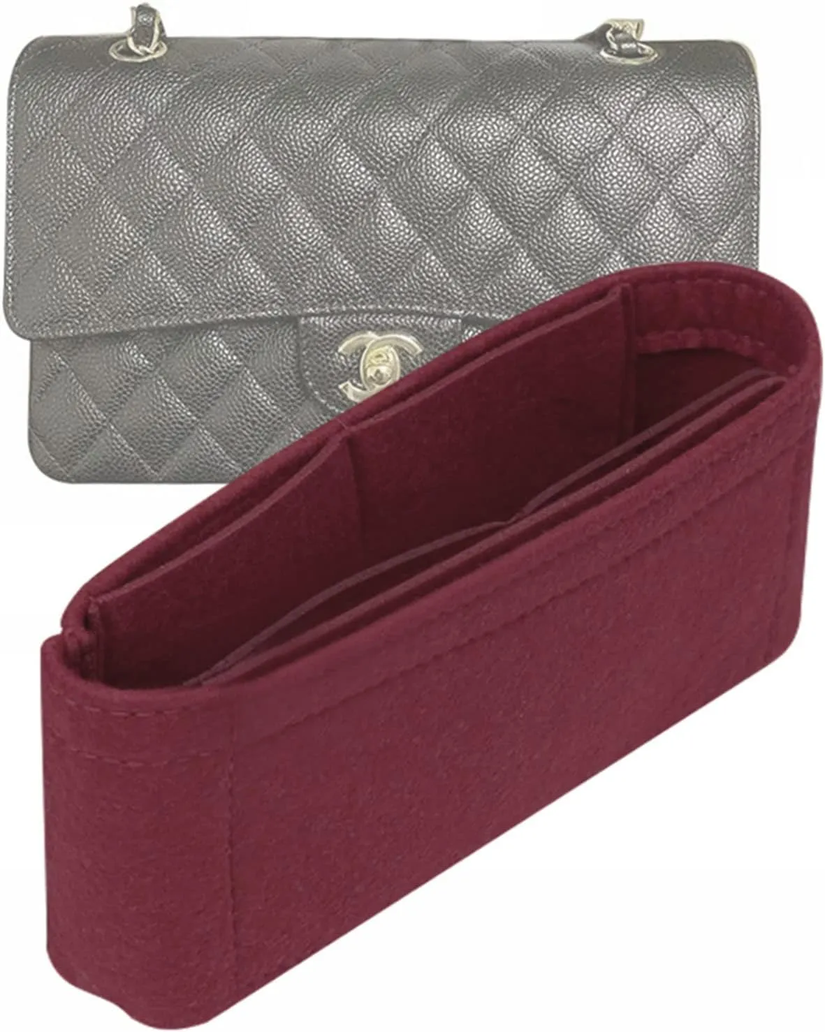 Lckaey Bag Organizer Insert for Classic Flap Medium bag Shaper Purse Insert - Premium Handbag Felt Organizer 2009Claret-M