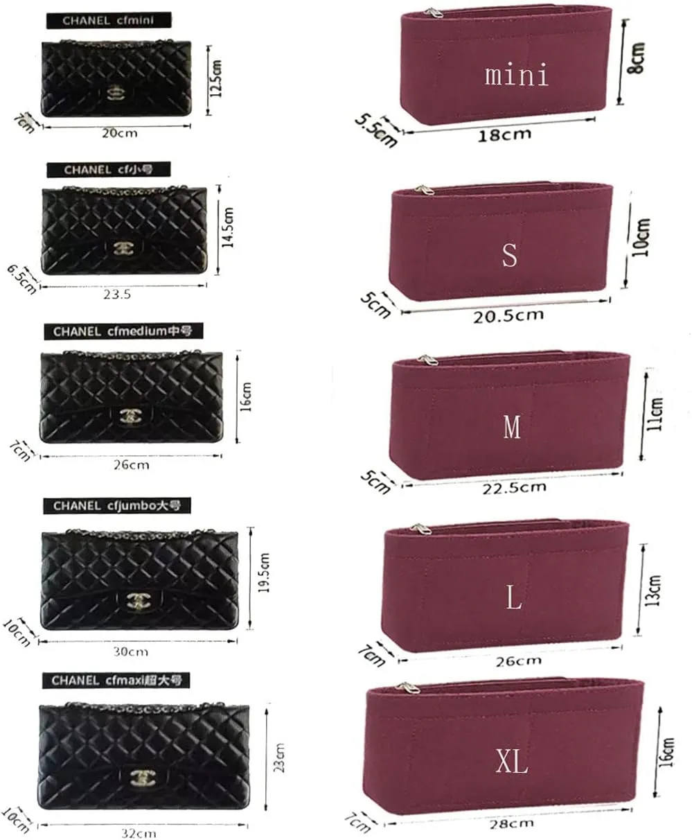 Lckaey Bag Organizer Insert for Classic Flap Medium bag Shaper Purse Insert - Premium Handbag Felt Organizer 2009Claret-M