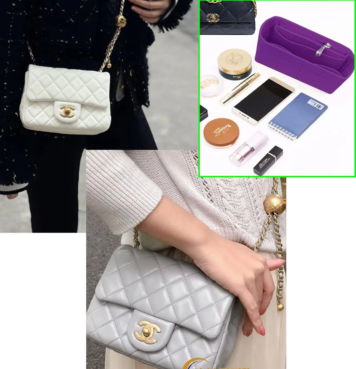 Lckaey Bag Organizer Insert for Classic Flap Medium bag Shaper Purse Insert - Premium Handbag Felt Organizer 2009Purple-M