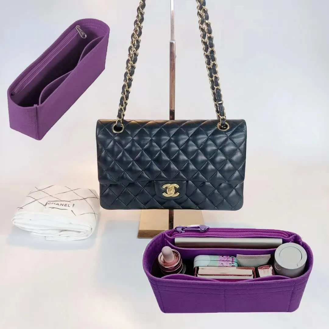 Lckaey Bag Organizer Insert for Classic Flap mini bag Shaper Purse Insert - Premium Handbag Felt Organizer 2009Purple-mini