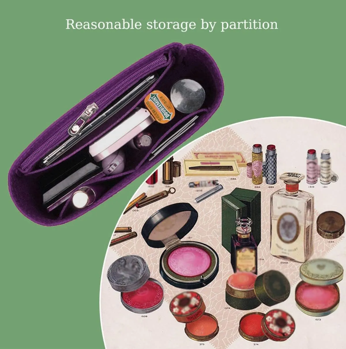 Lckaey Bag Organizer Insert for Classic Flap mini bag Shaper Purse Insert - Premium Handbag Felt Organizer 2009Purple-mini