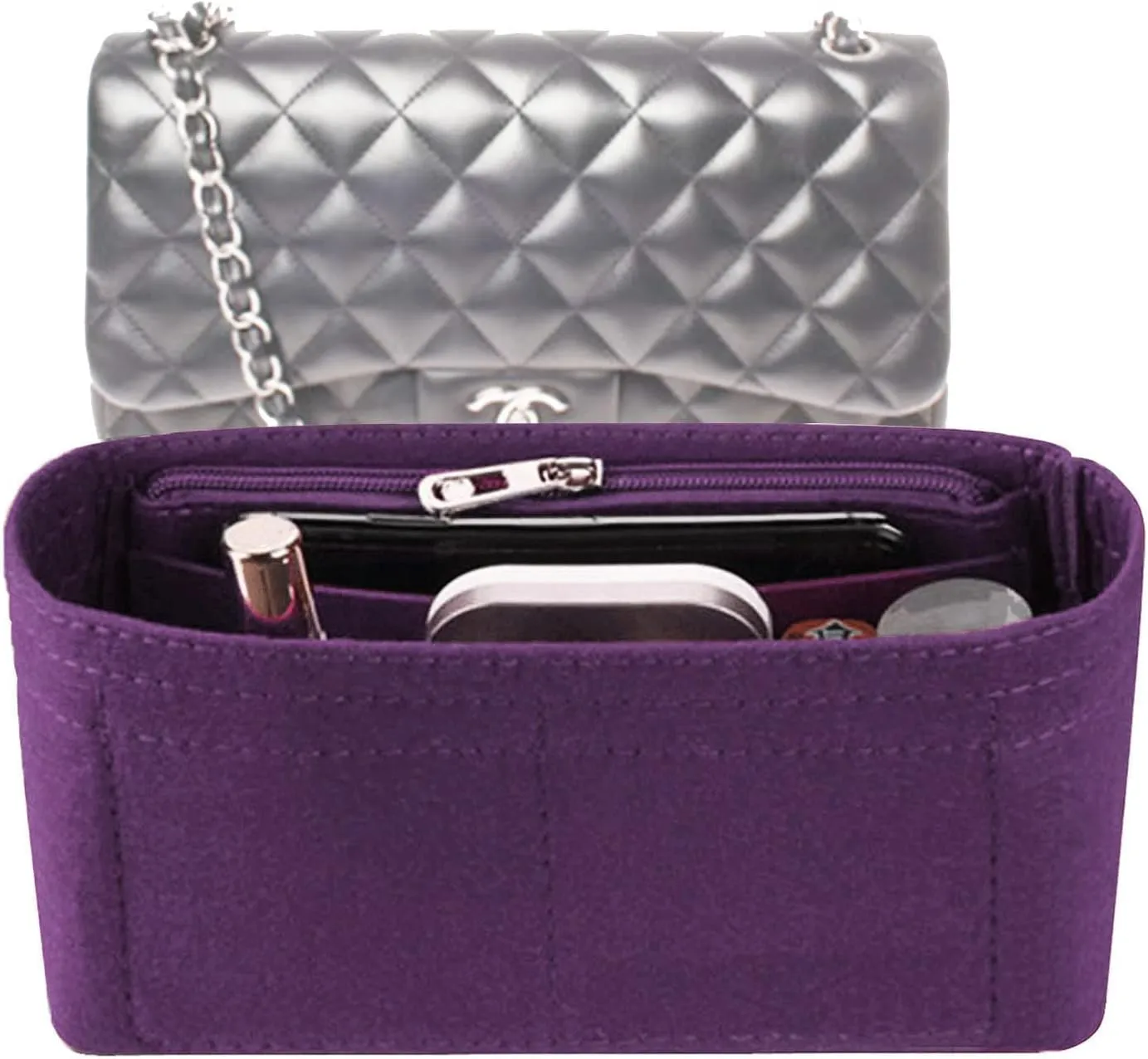 Lckaey Bag Organizer Insert for Classic Flap mini bag Shaper Purse Insert - Premium Handbag Felt Organizer 2009Purple-mini