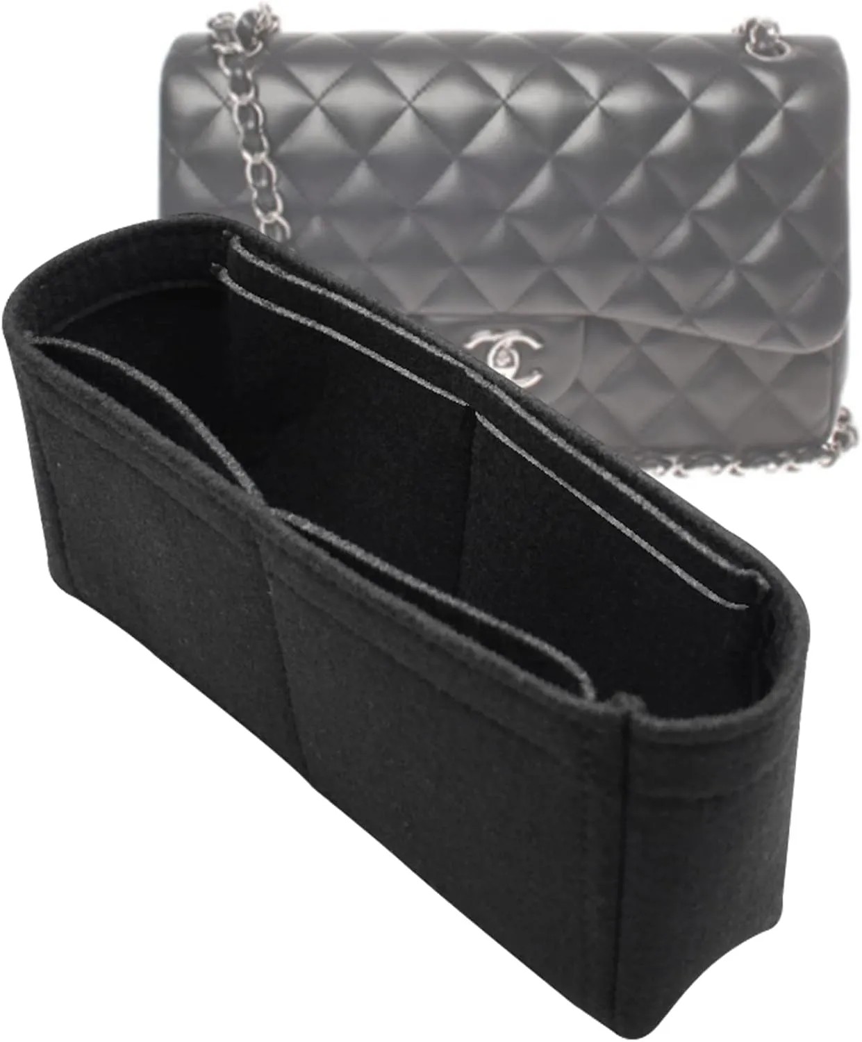 Lckaey Bag Organizer Insert for jumbo classic flap bag insert Shaper Purse Organizer No zipper2009black-L