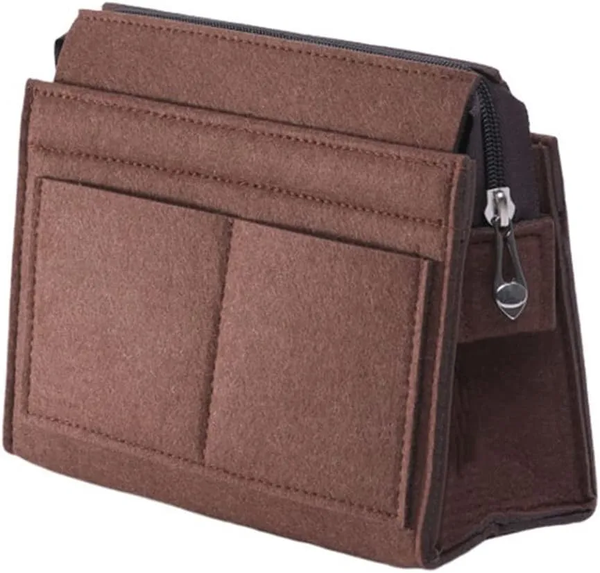 Lckaey Felt Purse Organizer Insert, Brown, 28(L)x10(W)x17(H)cm, 7 Compartments, Lightweight, Unisex