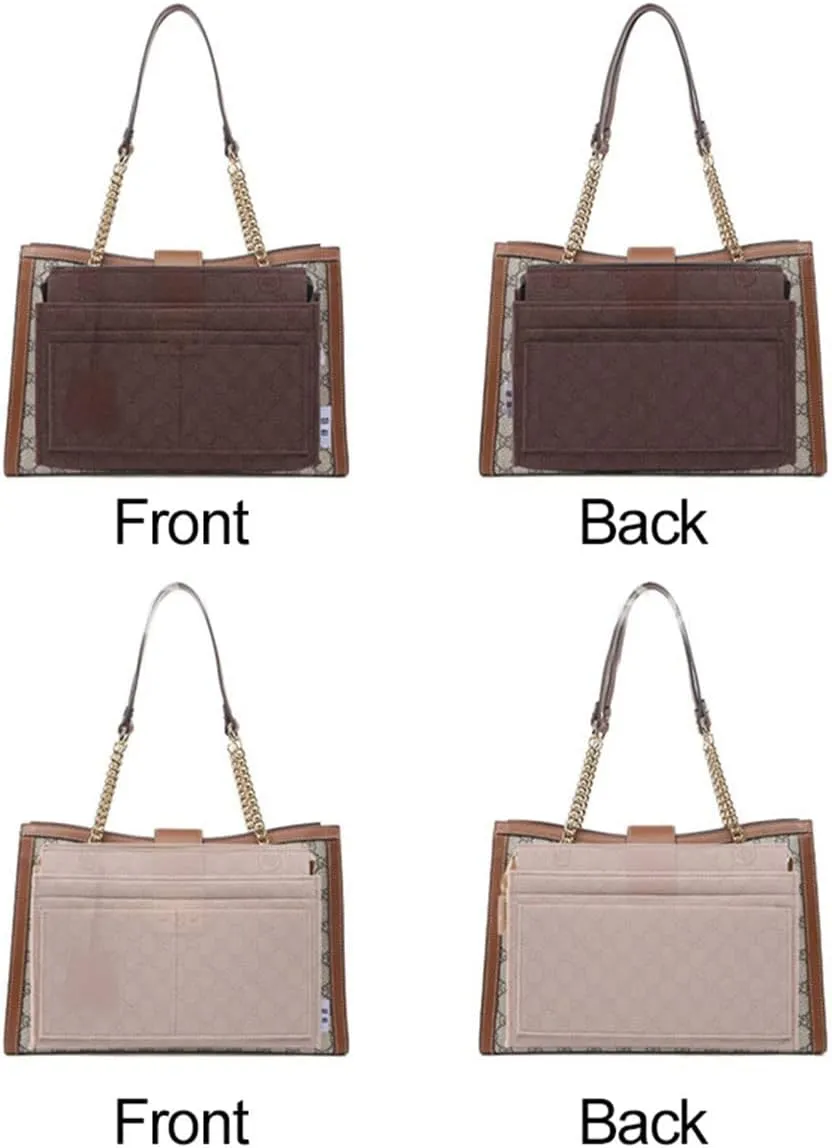 Lckaey Felt Purse Organizer Insert, Brown, 28(L)x10(W)x17(H)cm, 7 Compartments, Lightweight, Unisex