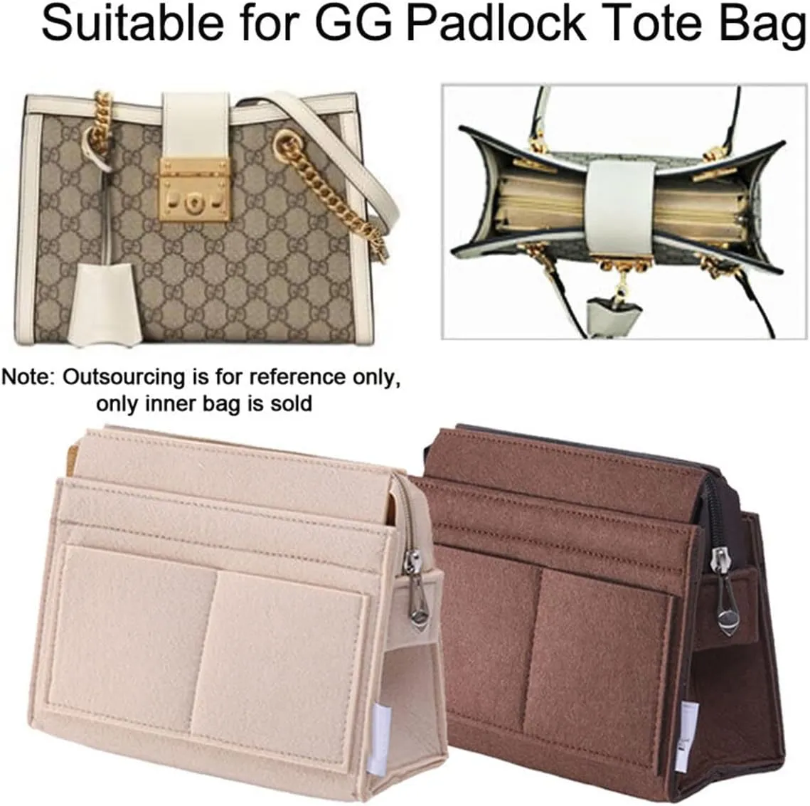 Lckaey Felt Purse Organizer Insert, Brown, 28(L)x10(W)x17(H)cm, 7 Compartments, Lightweight, Unisex