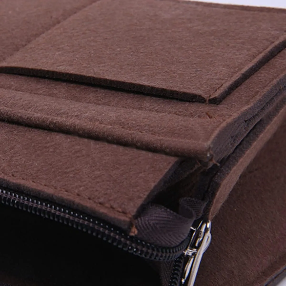 Lckaey Felt Purse Organizer Insert, Brown, 28(L)x10(W)x17(H)cm, 7 Compartments, Lightweight, Unisex