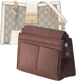 Lckaey Felt Purse Organizer Insert, Brown, 28(L)x10(W)x17(H)cm, 7 Compartments, Lightweight, Unisex